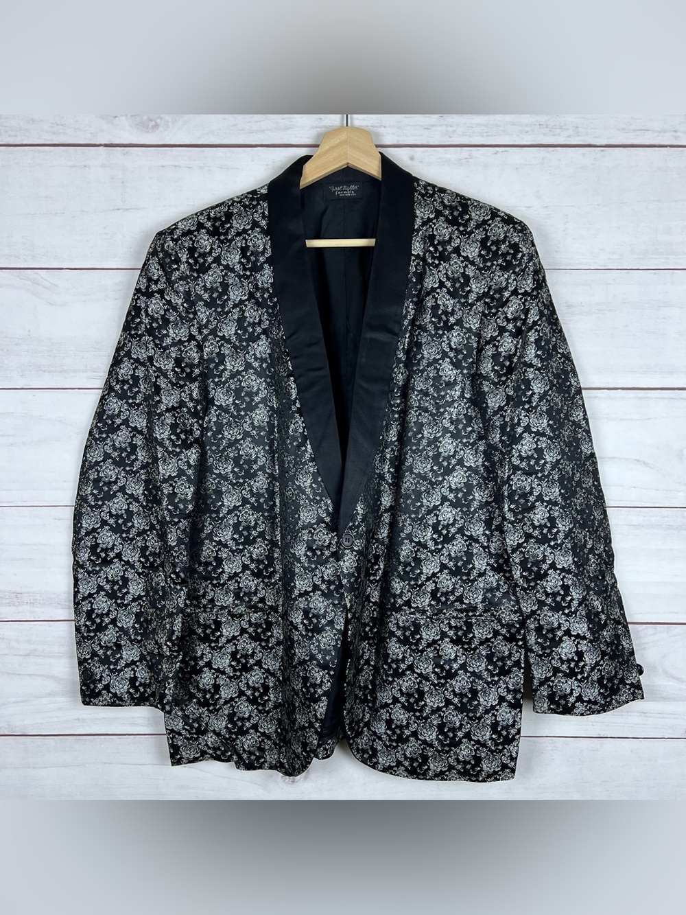 Vtg 60s First Nighter Dinner Jacket Floral Tuxedo Blazer Rat Pack Size 44S